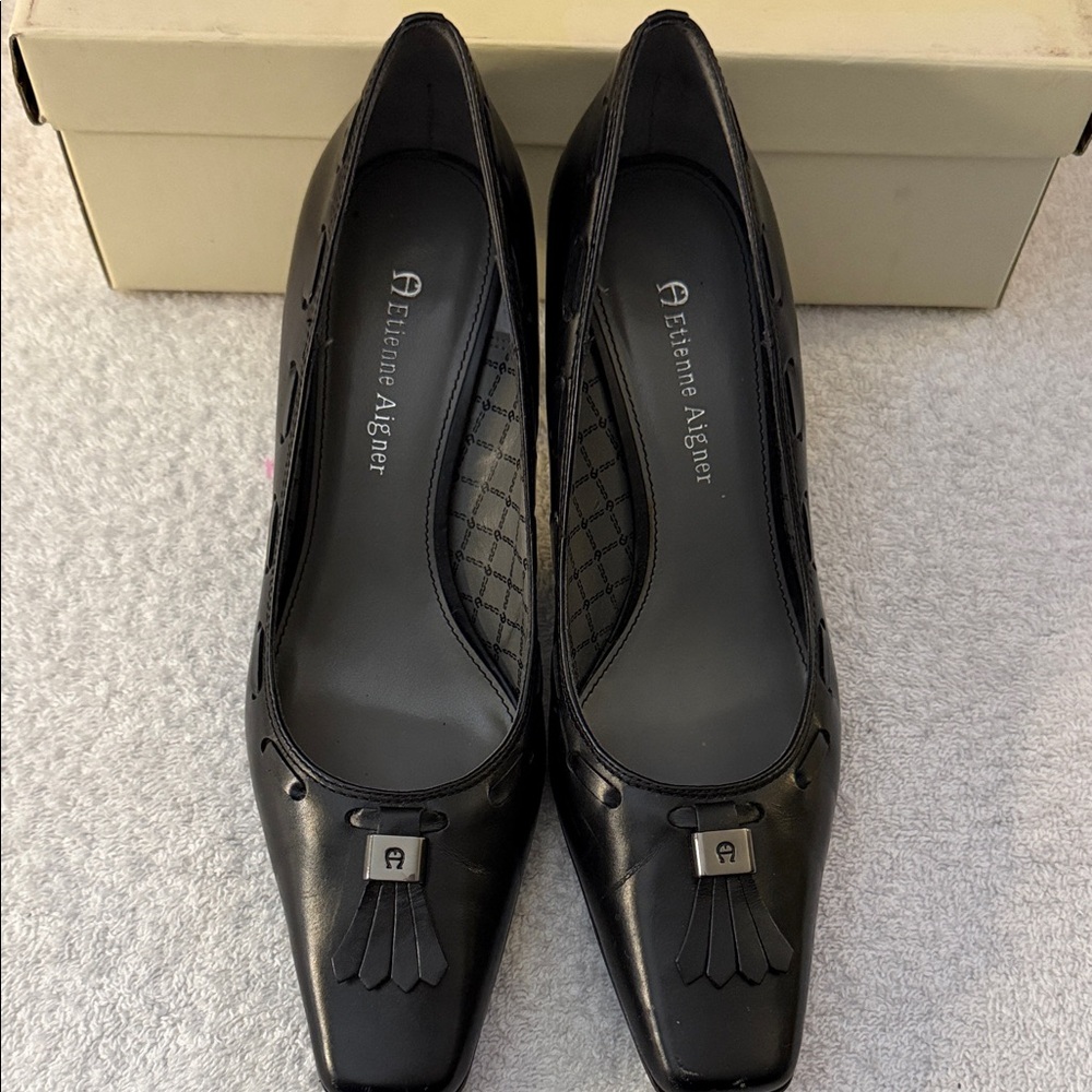 NWT VTG Etienne Aigner Orah Leather Tassel Kitten-Heel Pumps 90s Y2K Office - Picture 2 of 14